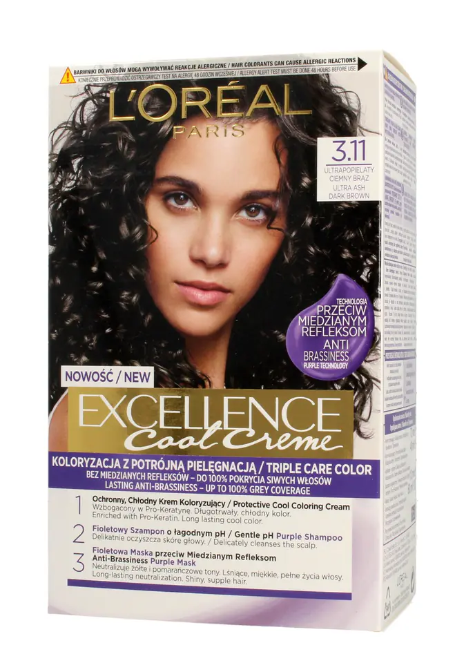 ⁨Loreal Excellence Cool Creme Coloring Cream 3.11 Ultra Ash Dark Brown 1op.⁩ at Wasserman.eu