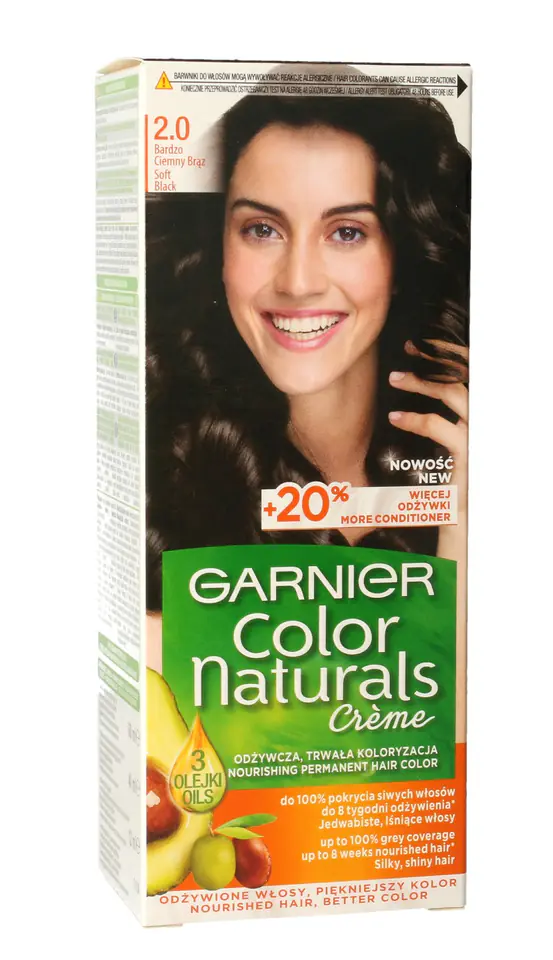 ⁨Garnier Color Naturals Krem koloryzujący nr 2.0 Bardzo Ciemny Brąz 1op.⁩ w sklepie Wasserman.eu