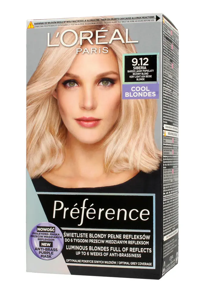 ⁨Loreal Preference Hair Dye 9.12 Siberia - Very Light Ash Beige Blond 1op.⁩ at Wasserman.eu