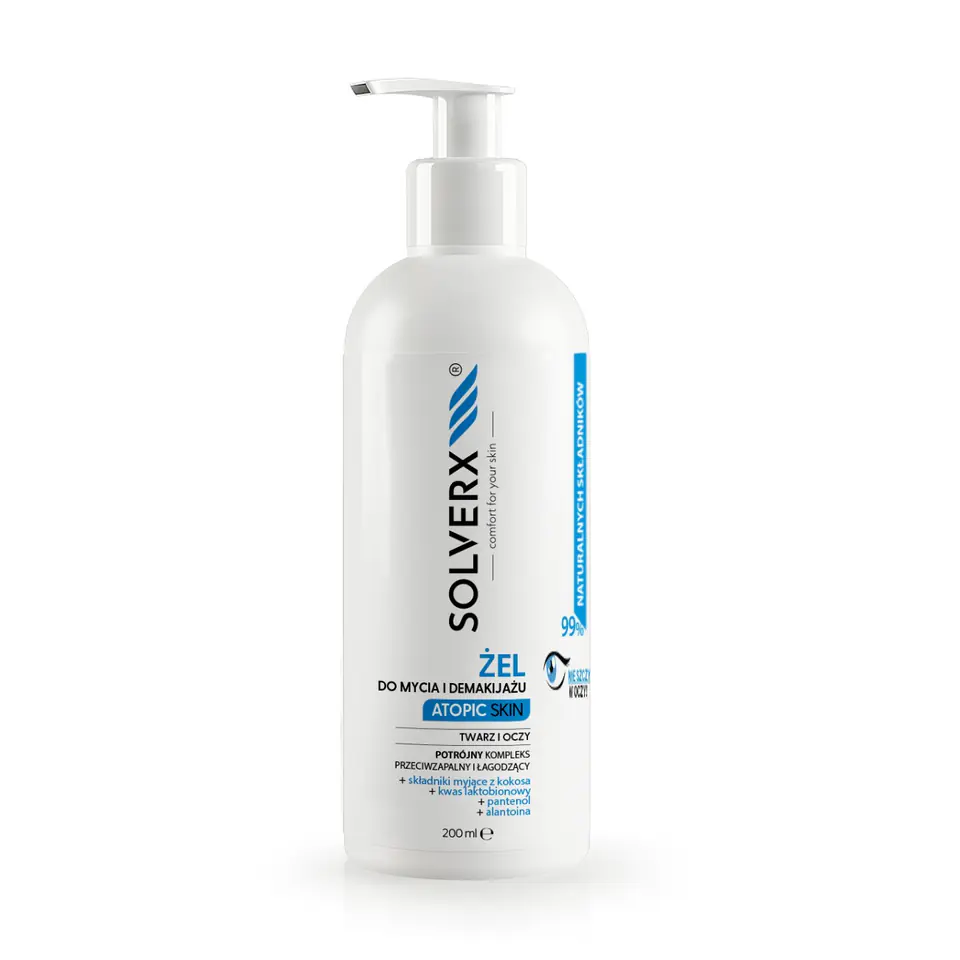 ⁨SOLVERX Żel do mycia i demakijażu twarzy ATOPIC SKIN 200ml⁩ w sklepie Wasserman.eu