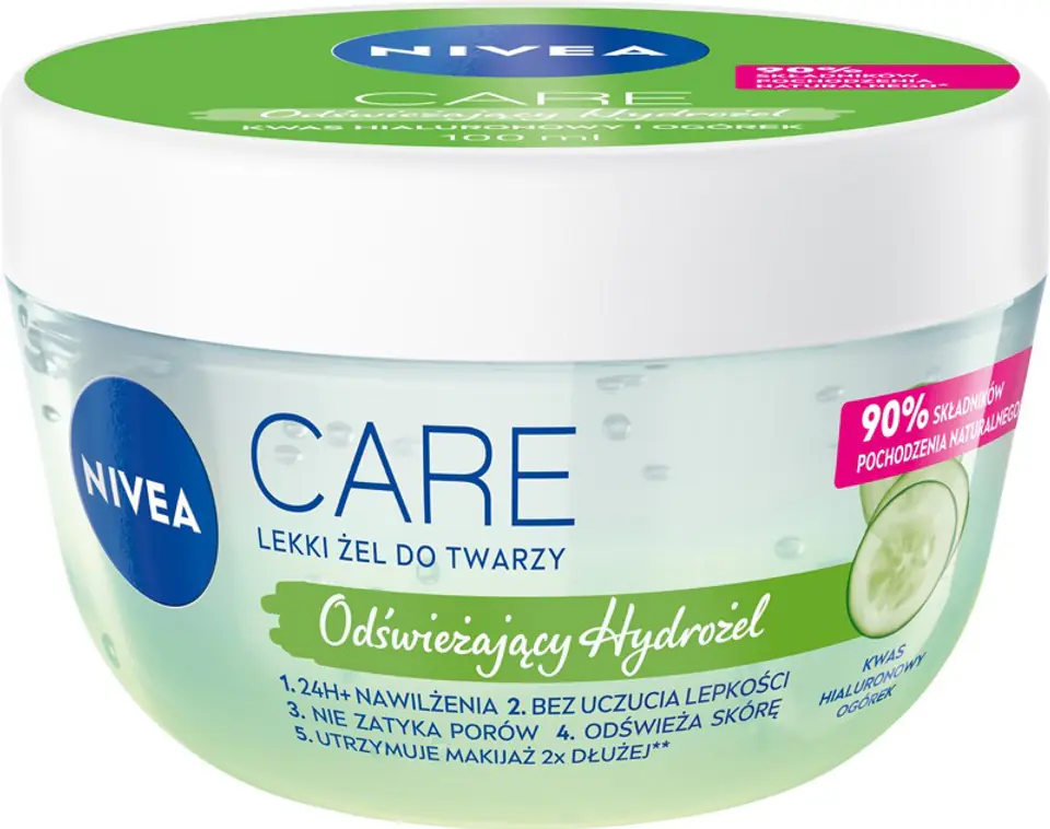 ⁨Nivea Care Gel Face Cream 24h moisturizing - Cucumber + Hyaluronic Acid 100ml⁩ at Wasserman.eu