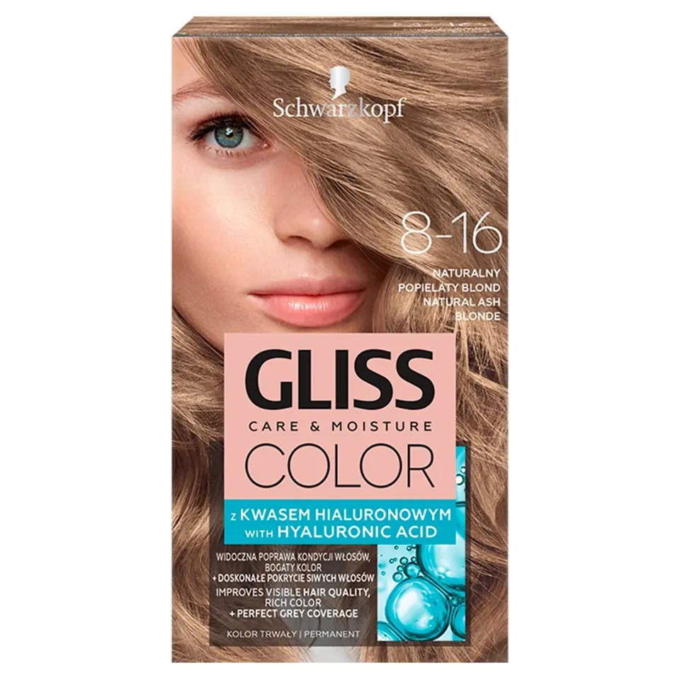 ⁨Schwarzkopf Gliss Color Color Coloring Cream No. 8-16 Natural Ash Blond 1op.⁩ at Wasserman.eu