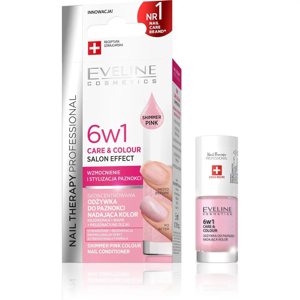 ⁨Eveline Nail Therapy Professional Odżywka do paznokci nadająca kolor 6w1-Shimmer Pink⁩ w sklepie Wasserman.eu