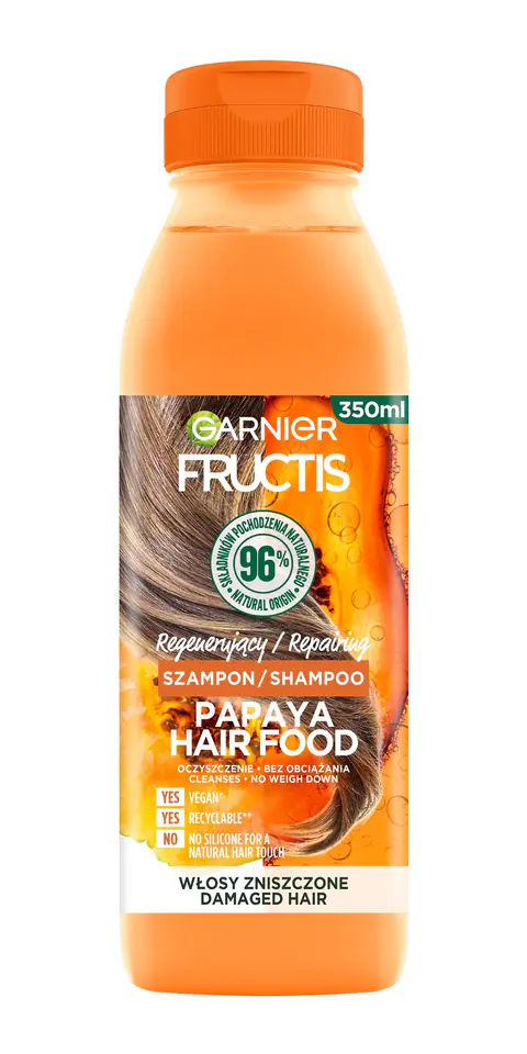 ⁨Fructis Hair Food Papaya Regenerating shampoo for damaged hair 350ml⁩ at Wasserman.eu