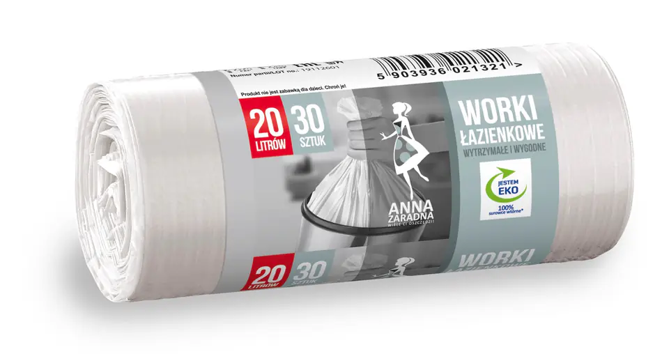 ⁨Anna Zaradna Worki łazienkowe białe 20L 1op-30szt⁩ w sklepie Wasserman.eu