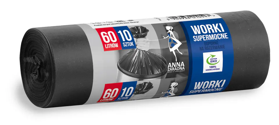 ⁨ANNA ZARADNA Garbage Bags SUPERSTRIGHT 60L 1op.-10pcs. Black⁩ at Wasserman.eu