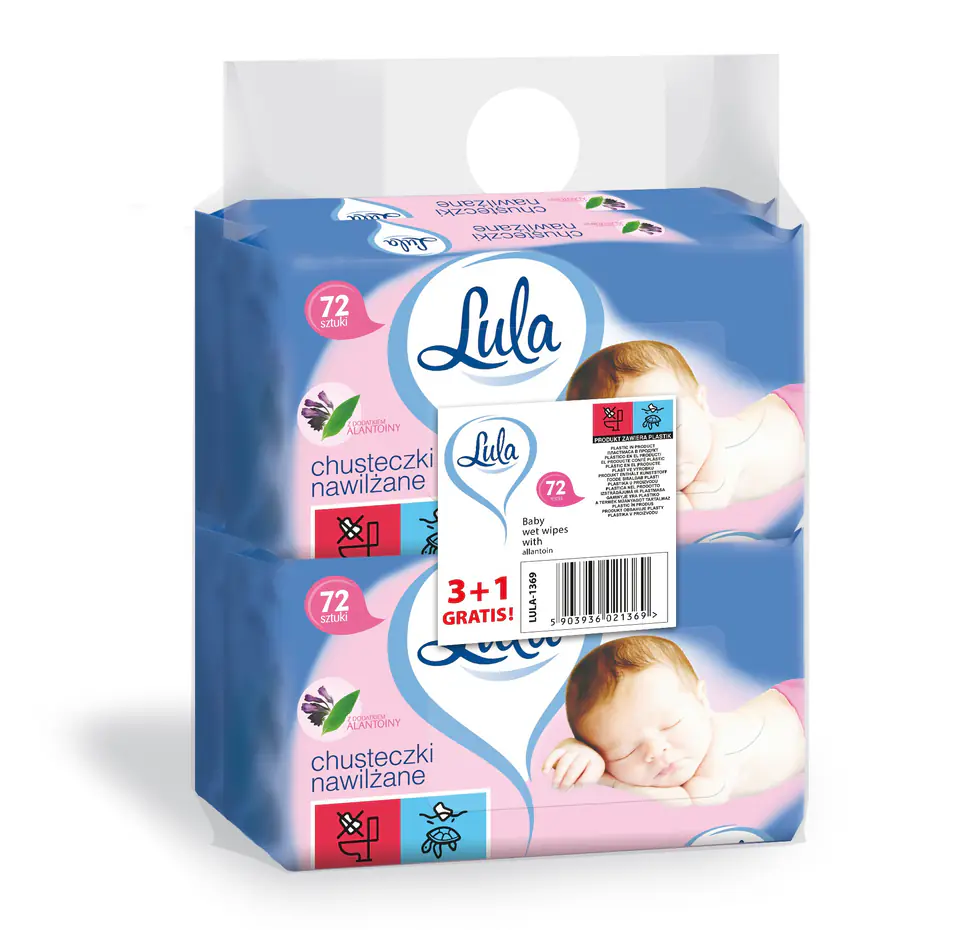 ⁨LULA Wet wipes with Allantoin 72pcs 3+1 free⁩ at Wasserman.eu