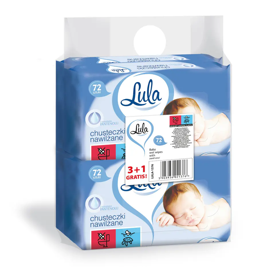 ⁨LULA Wet wipes with Panthenol 72pcs 3+1 free⁩ at Wasserman.eu