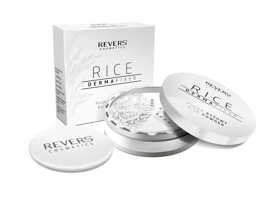 ⁨REVERS Puder Ryżowy do twarzy Rice Derma Fixer 15g⁩ w sklepie Wasserman.eu