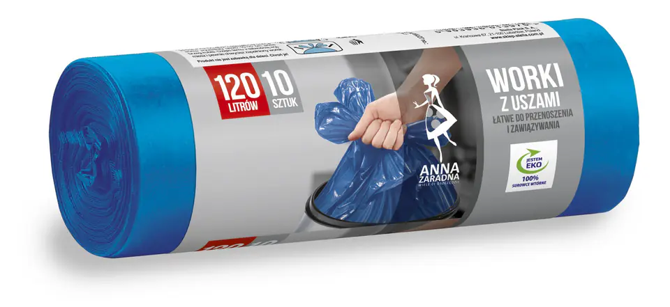 ⁨ANNA ZARADNA Garbage bags with ears 120L 1op.-10pcs. Blue⁩ at Wasserman.eu