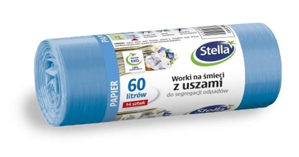 ⁨STELLA Worki z uszami do segregacji odpadów PAPIER 60L niebieskie 1op.-14szt.⁩ w sklepie Wasserman.eu