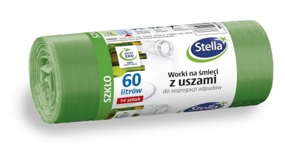 ⁨STELLA Bags with ears for waste segregation GLASS 60L green 1op.-14pcs.⁩ at Wasserman.eu