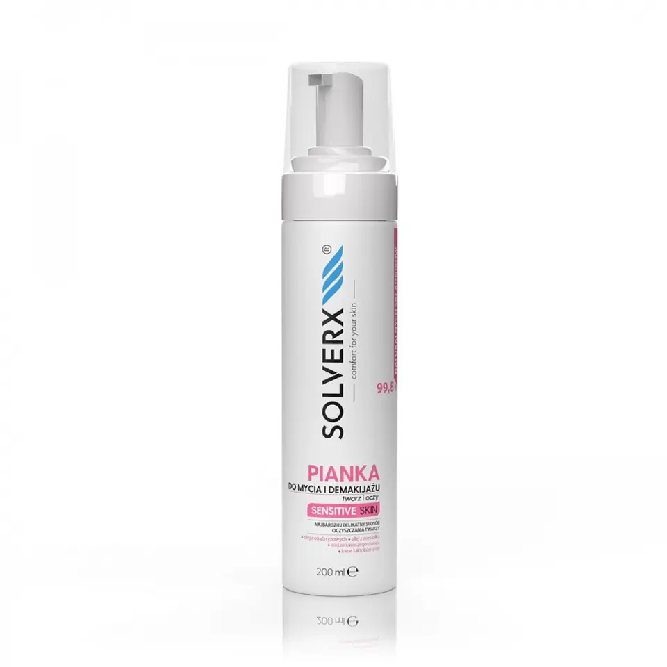 ⁨SOLVERX Sensitive Skin Foam for washing and removing face and eyes for sensitive skin 200ml⁩ at Wasserman.eu