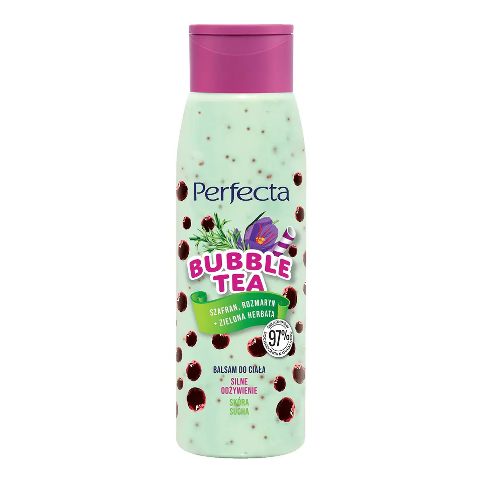 ⁨Perfecta Bubble Tea Balsam do ciała Silne Odżywienie - Szafran,Rozmaryn i Zielona Herbata 400ml⁩ w sklepie Wasserman.eu