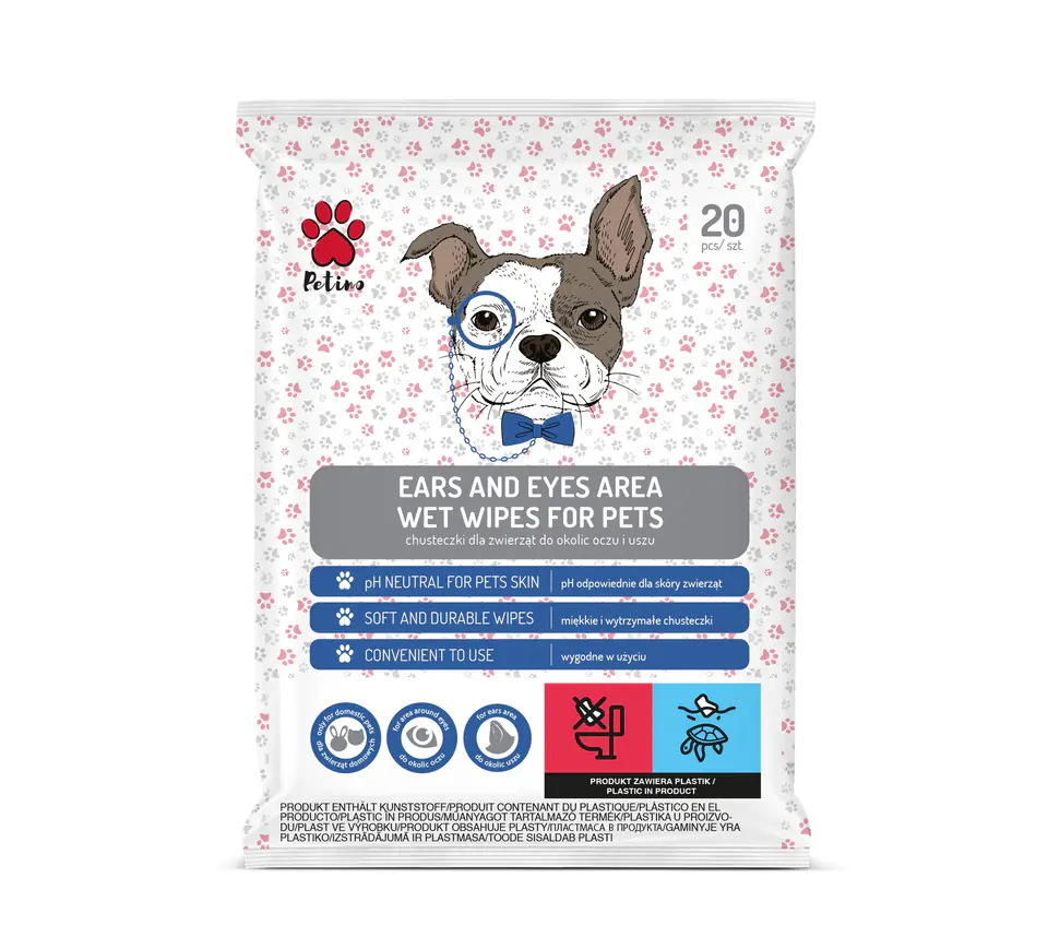 ⁨PETINO Animal wipes for eye and ear area 1op.-20pcs⁩ at Wasserman.eu