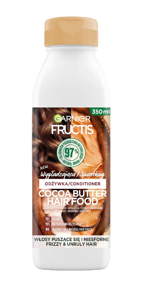 ⁨Fructis Hair Food Odżywka do włosów wygładzająca Cocoa Butter - do włosów puszących się i niesfornych 350ml⁩ w sklepie Wasserman.eu