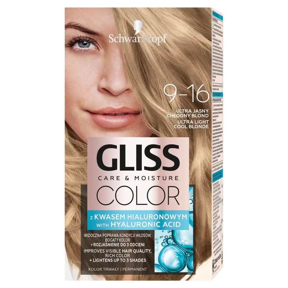 ⁨Schwarzkopf Gliss Color Care & Moisture Farba do włosów 9-16 ultra jasny chłodny blond 1op.⁩ w sklepie Wasserman.eu
