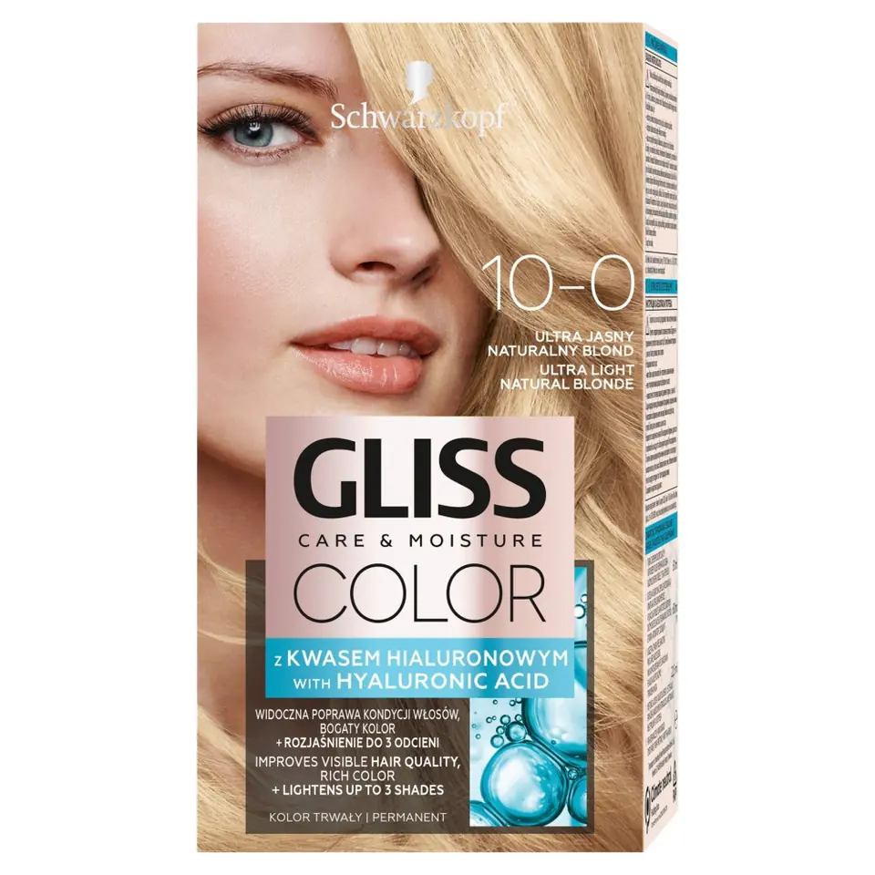 ⁨Schwarzkopf Gliss Color Care & Moisture Farba do włosów 10-0 ultra jasny naturalny blond 1op.⁩ w sklepie Wasserman.eu