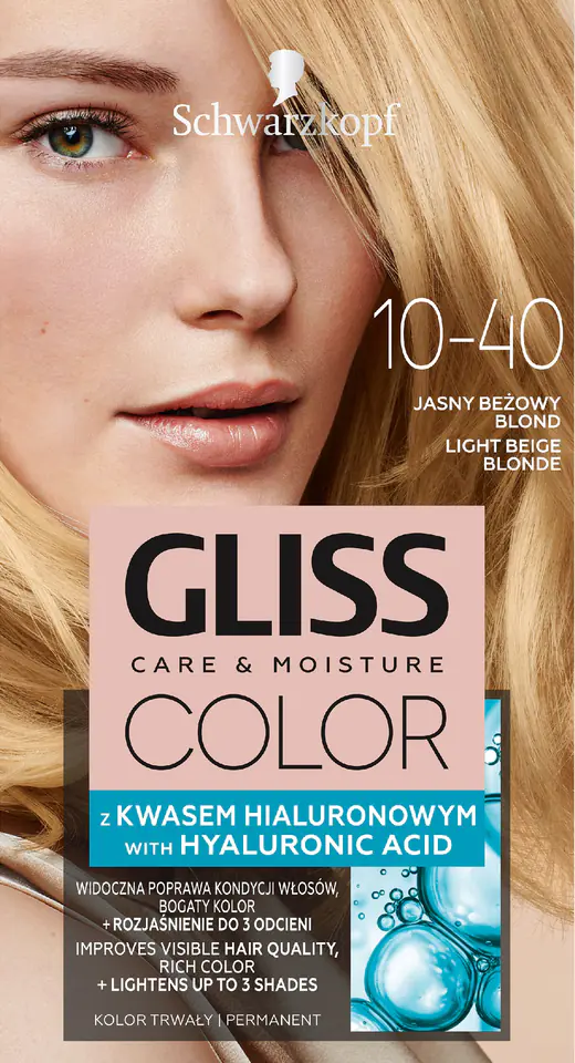 ⁨Schwarzkopf Gliss Color Care & Moisture Farba do włosów 10-40 jasny beżowy blond 1op.⁩ w sklepie Wasserman.eu