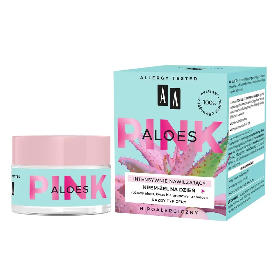 ⁨AA Aloes Pink krem intensywnie nawilżający żelowy na dzień 50 ml⁩ w sklepie Wasserman.eu