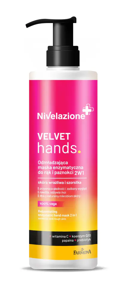 ⁨Farmona Nivelazione+ Odmładzająca Maska enzymatyczna do rąk i paznokci 2w1 Velvet Hands - skóra wrażliwa i szorstka 200ml⁩ w sklepie Wasserman.eu