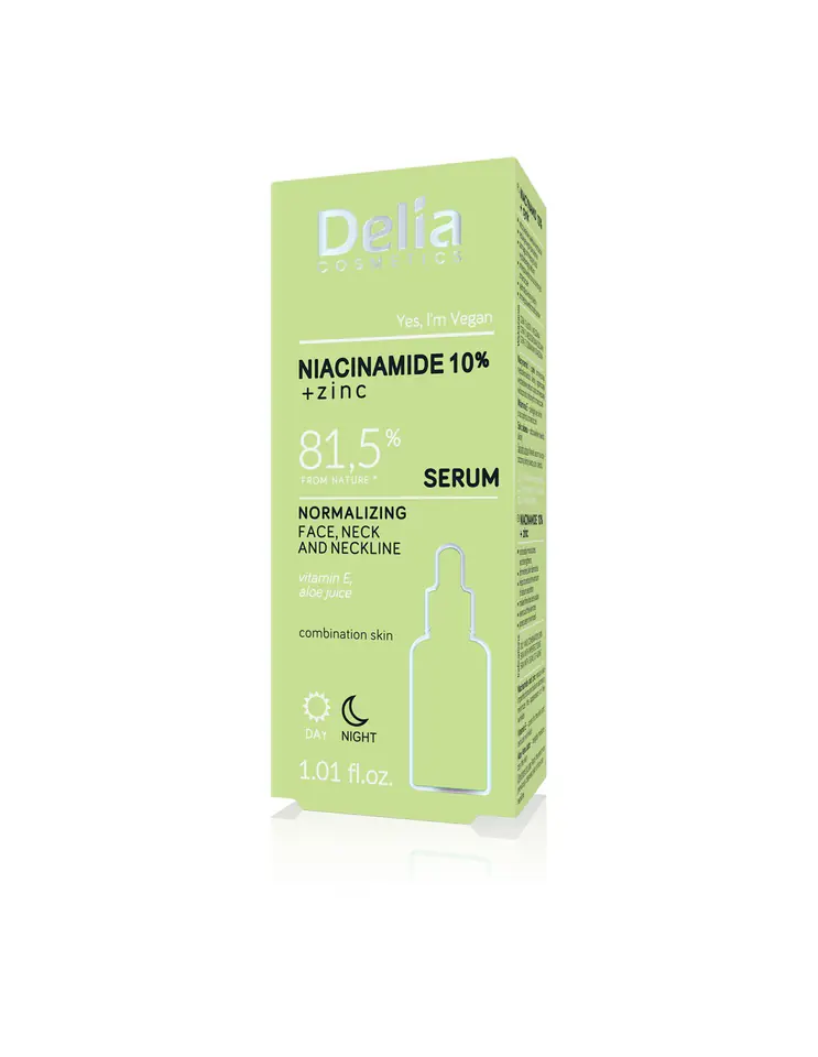 ⁨Delia Cosmetics NIACINAMIDE 10%+ZINC Serum normalizujące do twarzy,szyi i dekoltu na dzień i noc 30ml⁩ w sklepie Wasserman.eu