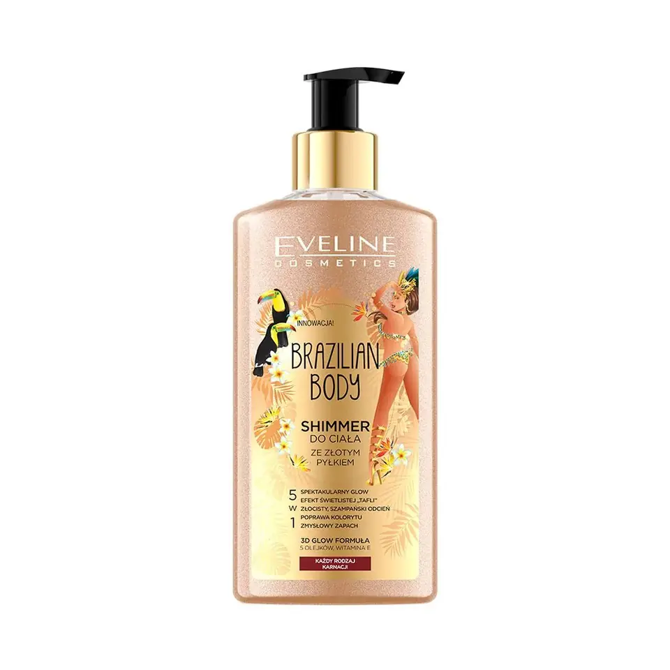 ⁨Eveline Brazilian Body Shimmer do ciała ze złotym pyłkiem 5w1 do każdej karnacji 150ml⁩ w sklepie Wasserman.eu