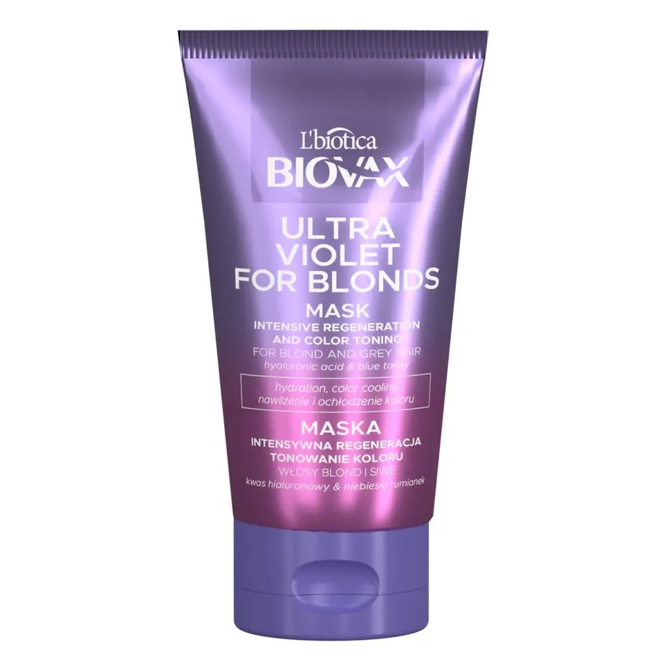 ⁨L`BIOTICA Biovax Ultra Violet for Blonds Maska Intensywna Regeneracja i Tonowanie Koloru do włosów blond i siwych 150ml⁩ w sklepie Wasserman.eu