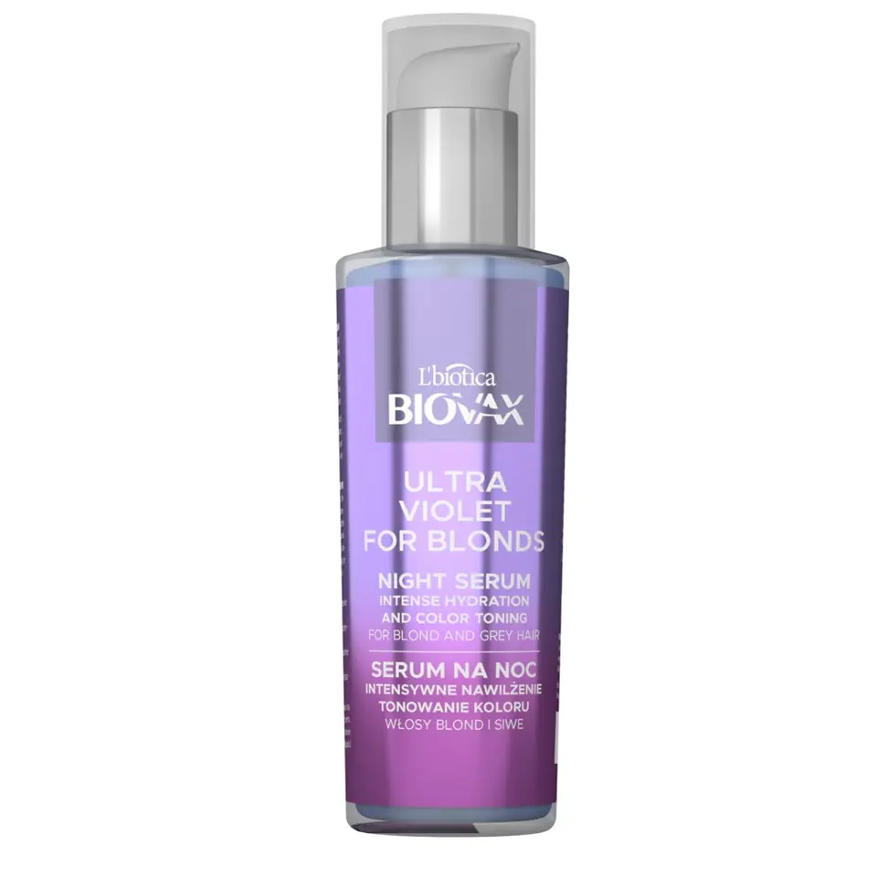 ⁨L`BIOTICA Biovax Ultra Violet for Blonds Serum na noc Intensywne Nawilżenie i Tonowanie Koloru do włosów blond i siwych 100ml⁩ w sklepie Wasserman.eu