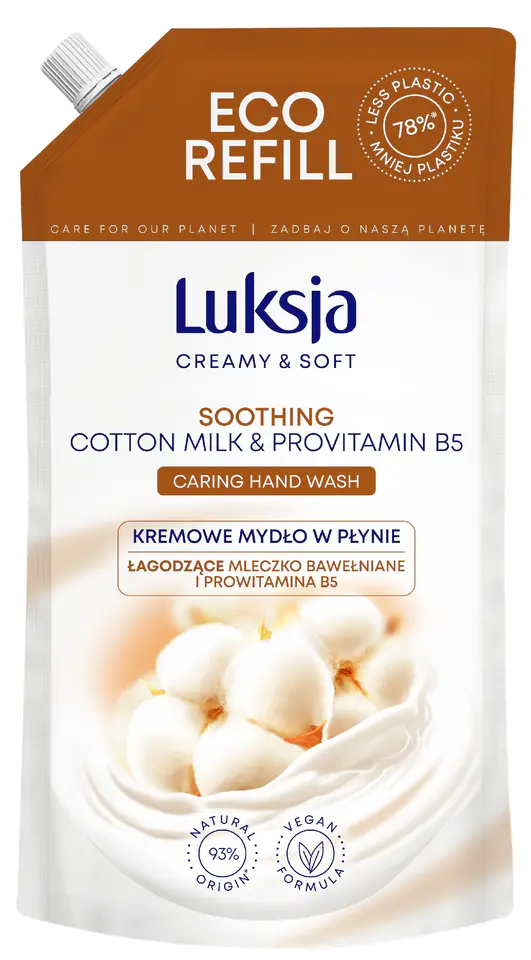 ⁨Luksja Creamy & Soft Łagodzące Kremowe Mydło w płynie Mleczko Bawełniane i Prowitamina B5 900ml - zapas⁩ w sklepie Wasserman.eu