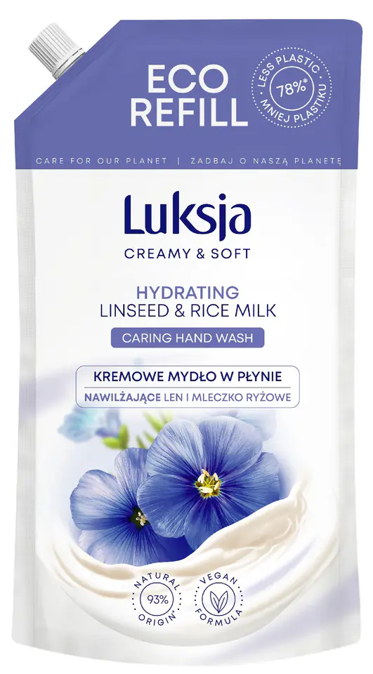 ⁨Luksja Creamy & Soft Moisturizing Creamy Liquid Soap Flax and Rice Milk 900ml - stock⁩ at Wasserman.eu