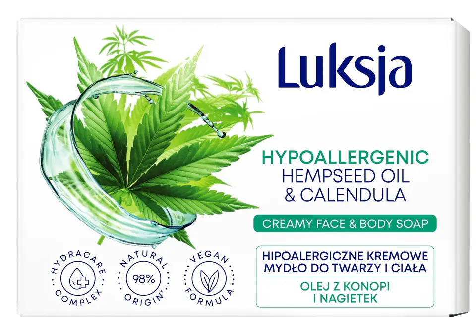 ⁨Luksja Hipoallergenic Kremowe Mydło w kostce do twarzy i ciała - Olej z Konopi i Nagietek 100g⁩ w sklepie Wasserman.eu