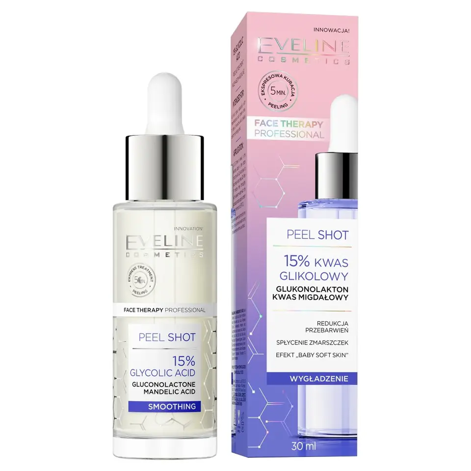 ⁨Eveline Face Therapy Professional Peel Shot Kuracja wygładzająca - 15% Kwas Glikolowy  30ml⁩ w sklepie Wasserman.eu