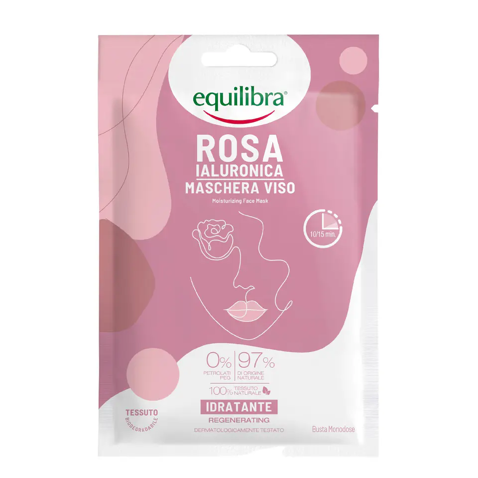 ⁨Equilibra Rosa Różana Maska nawilżająca na twarz z kwasem hialuronowym 1szt.⁩ w sklepie Wasserman.eu