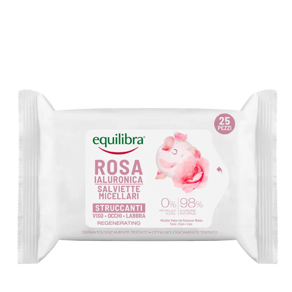 ⁨Equilibra Rosa Rose Micellar wipes for make-up removal with hyaluronic acid 1op.-25pcs.⁩ at Wasserman.eu