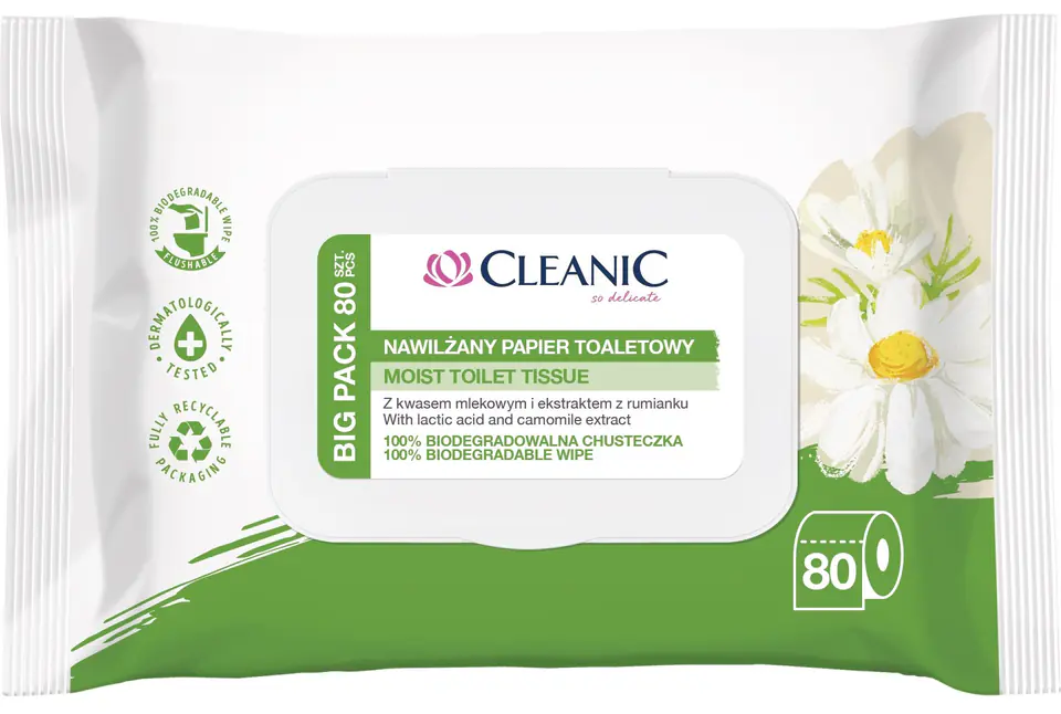 ⁨Cleanic Moistened Toilet Paper with Chamomile Extract 1op.-80pcs⁩ at Wasserman.eu