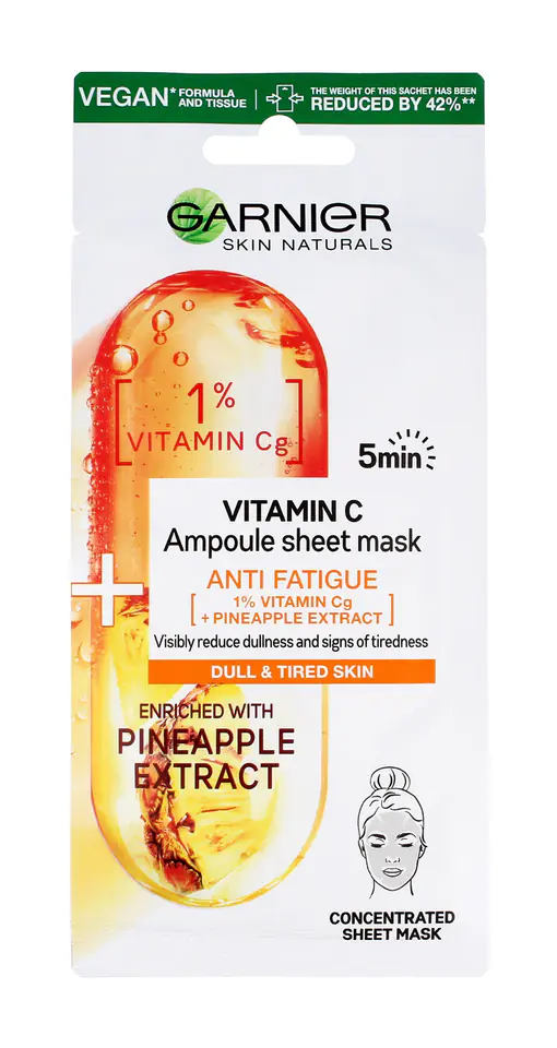 ⁨Garnier Skin Naturals Ampoule against signs of fatigue in a mask on fabric with 1% vitamin Cg 15g⁩ at Wasserman.eu