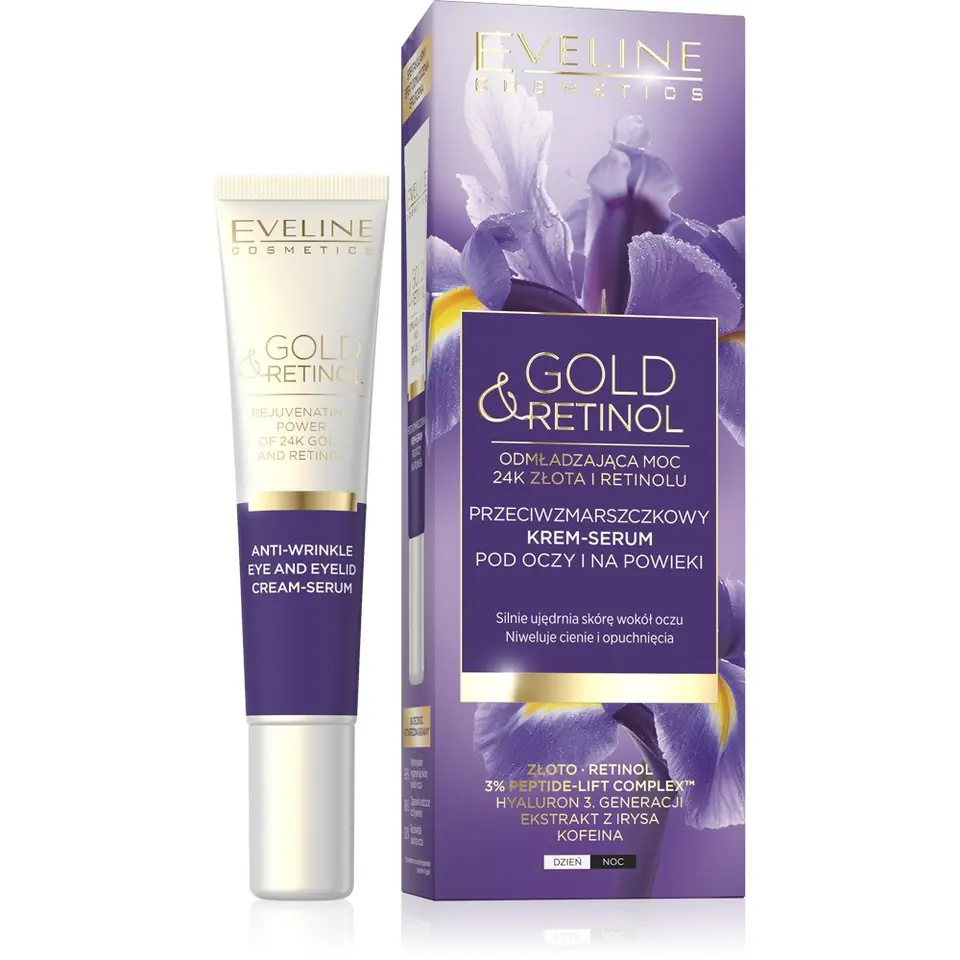 ⁨Eveline Gold & Retinol Anti-wrinkle Eye & Eyelid Cream-Serum for Day and Night 15ml⁩ at Wasserman.eu