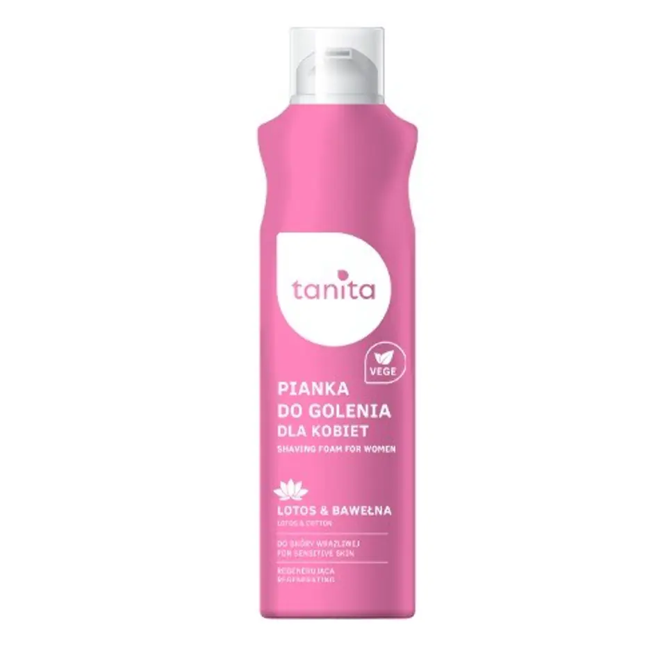 ⁨TANITA Vegan Pianka do golenia dla kobiet do skóry wrażliwej Lotos & Bawełna 200ml⁩ w sklepie Wasserman.eu