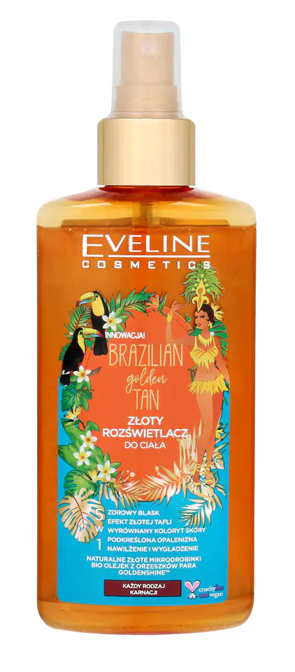 ⁨Eveline Brazilian Body Golden Tan Golden Body Highlighter 5in1 - for all skin types 150ml⁩ at Wasserman.eu