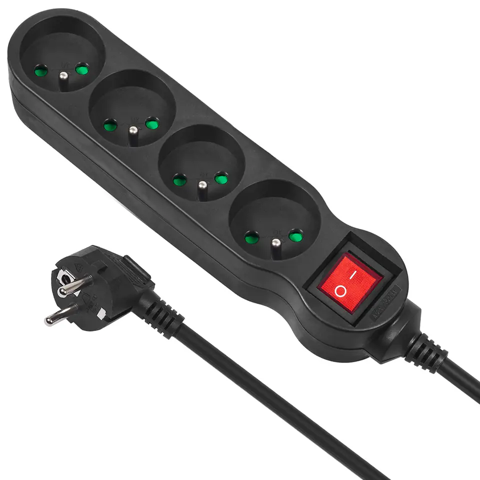 ⁨Maclean Power Strip, Extension Cord 4 Sockets, With Circuit Breaker, Black, 2300W, 1.4m, MCE180⁩ at Wasserman.eu