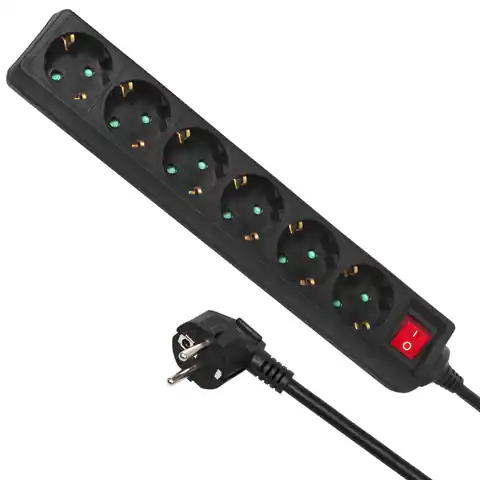 ⁨Maclean Power Strip, Extension Cable 6 Outlets, With Circuit Breaker, Black, German Type, 3500W, 1.4m, MCE189G⁩ at Wasserman.eu