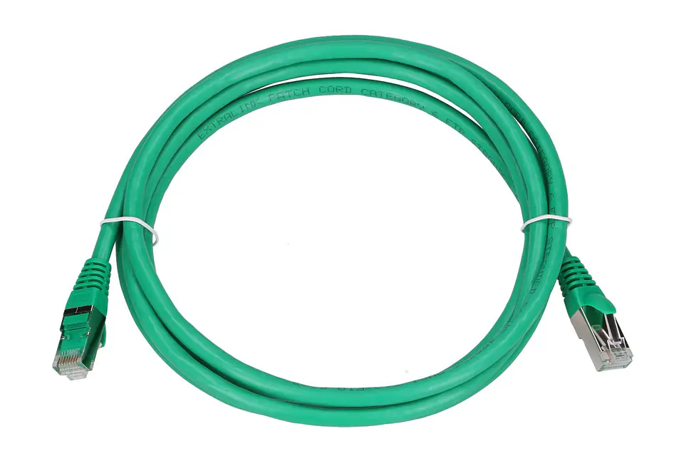 ⁨EXTRALINK LAN PATCHCORD CAT.6 FTP 2M 1GBIT FOILED TWISTED PAIR BARE COPPER GREEN⁩ w sklepie Wasserman.eu