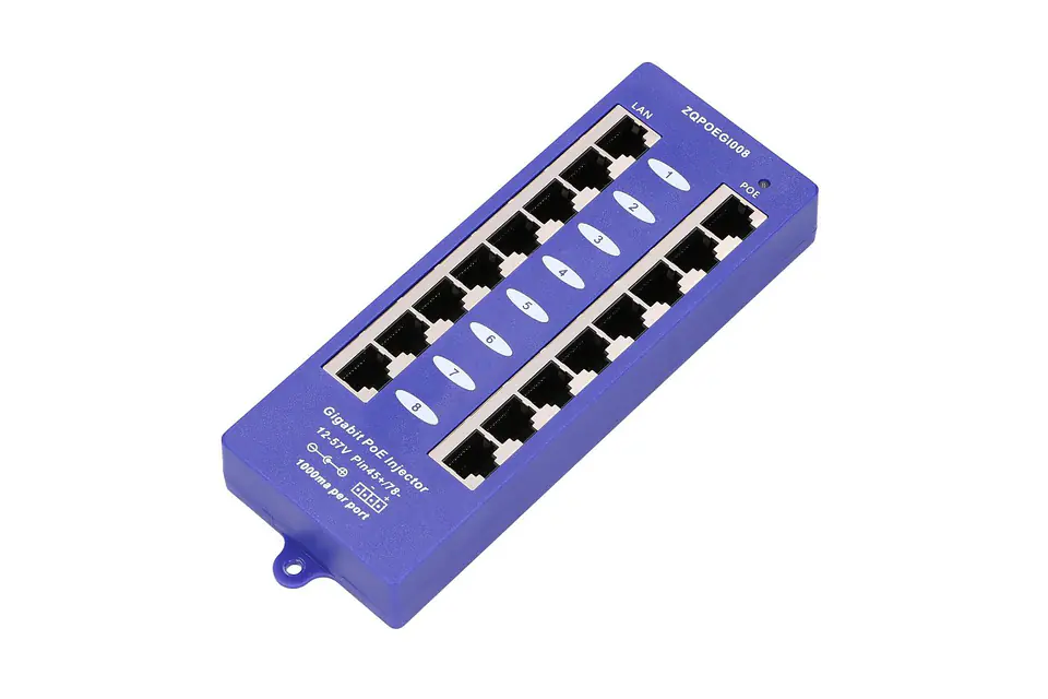 ⁨Extralink Gigabit PoE Injector 8 Port 8x 1000Mb/s RJ45, Mode B⁩ at Wasserman.eu