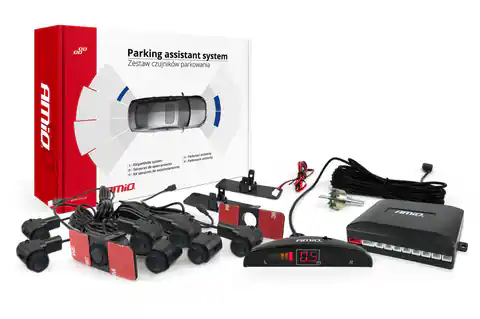 ⁨Zestaw czujników parkowania cofania led 8 sensorów czarne wewnętrzne 16,5 mm amio-02256⁩ w sklepie Wasserman.eu