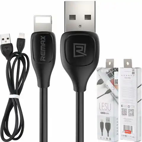⁨USB Cable iPhone Lightning 1m Quick Charge Remax LESU black⁩ at Wasserman.eu