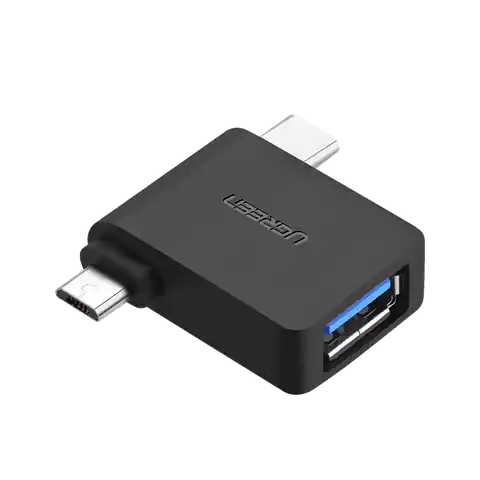 ⁨Adapter OTG UGREEN 2w1 USB (A) 3.0 do USB-C i micro-USB (czarny)⁩ w sklepie Wasserman.eu