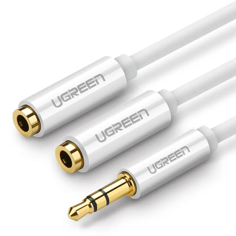 ⁨UGREEN AV123 Rozdzielacz audio AUX kabel jack 3,5 mm, 20cm (biały)⁩ w sklepie Wasserman.eu