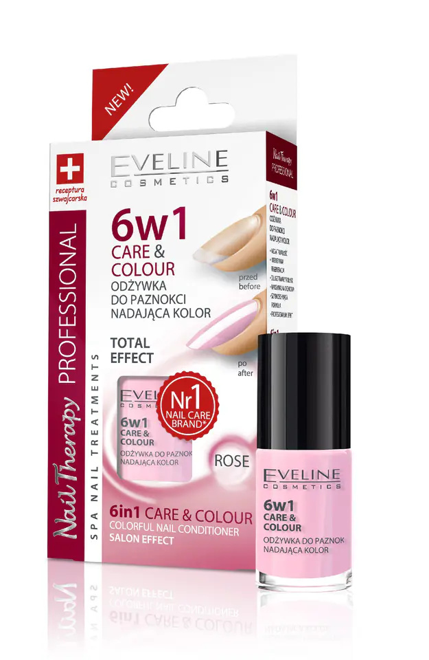 ⁨Eveline Nail Therapy Lakier odżywka 6w1 Care & Colour Rose 5ml⁩ w sklepie Wasserman.eu