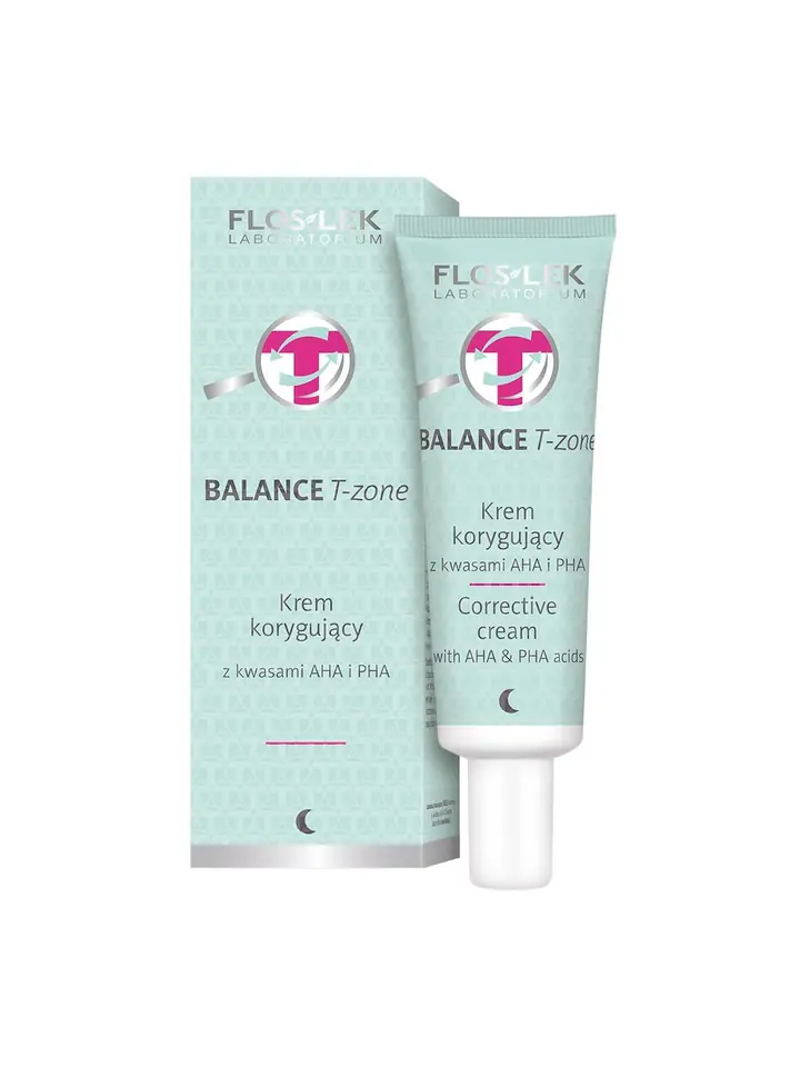 ⁨Floslek Balance T-Zone Corrective cream with AHA and PHA acids for night for combination skin 50ml⁩ at Wasserman.eu